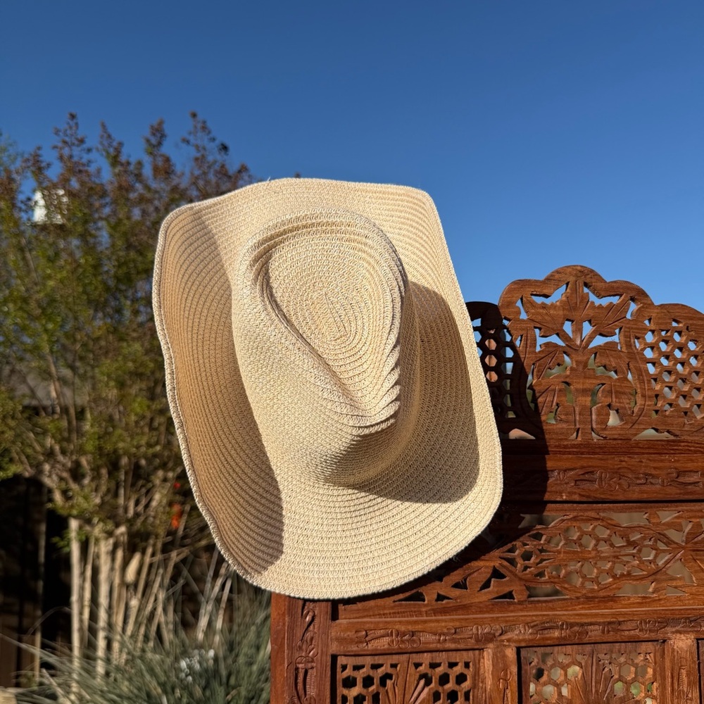 Cream Beige Woven Cowboy Hat